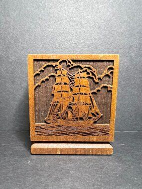 VTG Lasercraft Laser Engraved Solid American Walnut Wood Clipper Ship Pen Holder
